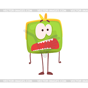 Cute scared purse character, funny green humanized - stock vector clipart