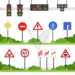 Установлены дорожные знаки, различные дорожные знаки s - рисунок в векторном формате