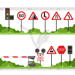 Установлены дорожные знаки, различные дорожные знаки - векторный клипарт Royalty-Free