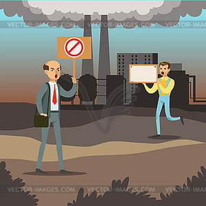 People protesting against air pollution with - vector image