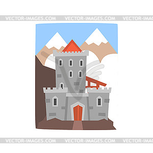 Old medieval castle with mountains landscape. - stock vector clipart