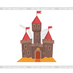 Medieval castle with flanking towers, wooden gate - vector image