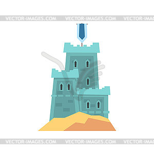 Little medieval fortress in blue color. Old royal - vector image