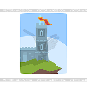 Fantasy castle on edge of cliff. Medieval castle - vector image