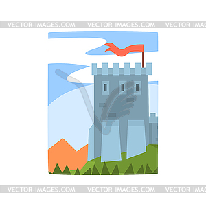 Мультяшный пейзаж с великолепным замком, гора - иллюстрация в векторе