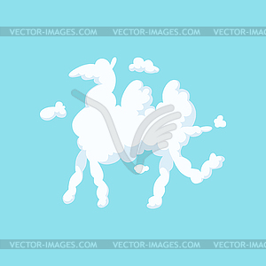 Cartoon silhouette of camel. White fluffy cloud in - vector clipart