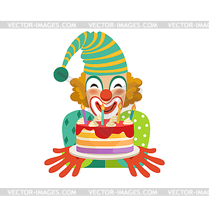 Funny circus clown in traditional makeup with - vector clipart