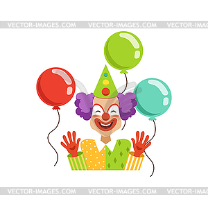 Funny circus clown in traditional makeup with - vector image