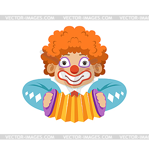 Funny circus clown in traditional makeup with - vector clip art