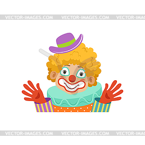 Funny circus clown showing his hands, avatar of - vector EPS clipart