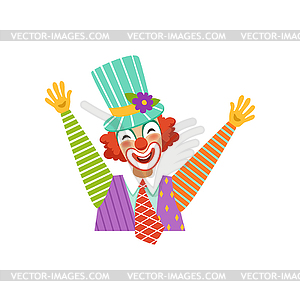 Funny circus clown raising his hands, avatar of - vector clipart