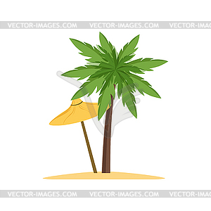 Palm tree and beach umbrella - vector clipart