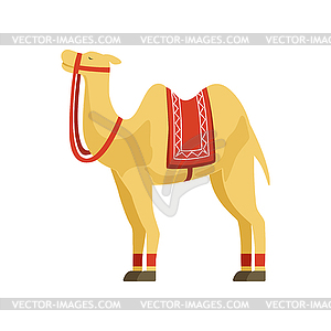 Camel whit saddle and cover on back, desert - color vector clipart