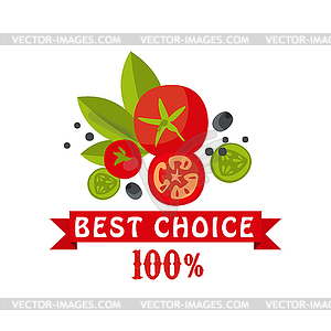 Best choice, 100 percent, badge for healthy food, - vector clipart