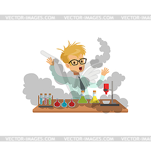 Boy scientist after failed experiment, mixture - stock vector clipart
