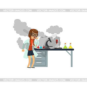 ?oughing girl after failed chemical experiment, - royalty-free vector image