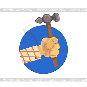 Hand holding hammer, technical service, repairs - vector image