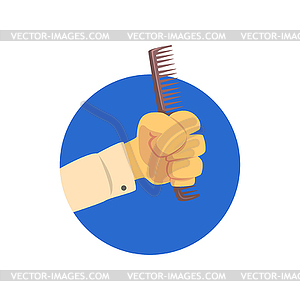 Hand holding hairdressing comb, symbol of professio - vector clipart