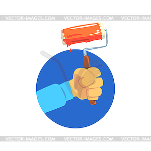 Hand holding roller paint, symbol of profession of - vector image