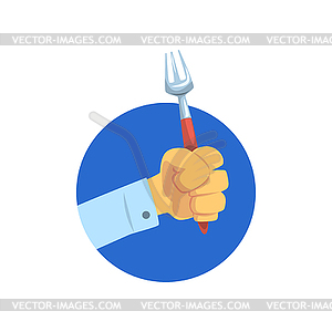 Hand holding fork, kitchen tool, food concept - vector EPS clipart