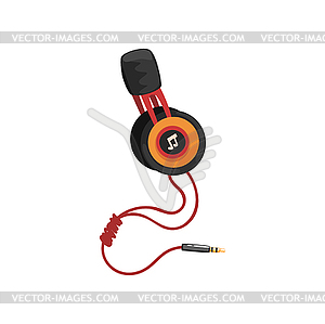 Наушники с оголовьем и шнуром адаптера, музыка - векторное графическое изображение