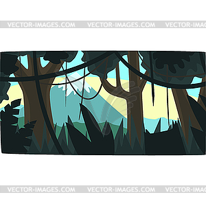 Tropical jungle, greenwood background with leaves, - vector image