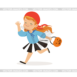 Sweet little girl in halloween costume running - vector EPS clipart