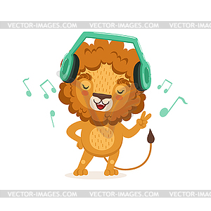 Cute young lion cartoon character standing with - vector clipart