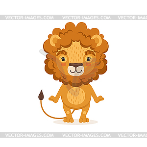 Adorable lion cartoon character standing and - vector image