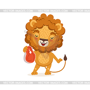 Счастливый лев мультяшный характер стоя и проведение - цветной векторный клипарт