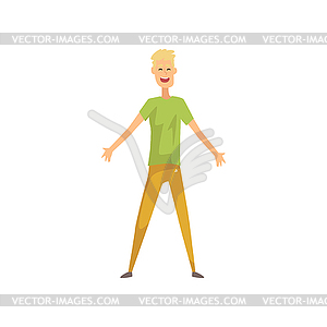 Blond man with cheerful face expression standing . - vector clipart