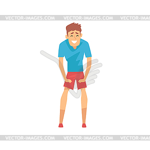 Man resting after jogging, leaning with hands his - vector clipart