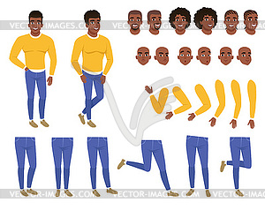 Constructor of young black man. Guy in yellow - vector clipart