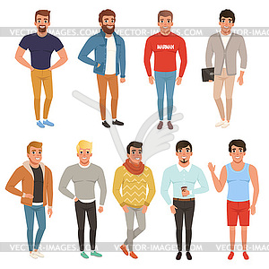 Collection of handsome men in stylish clothing. - vector clipart