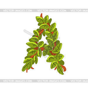 Letter A, English alphabet made of tree branches, - stock vector clipart