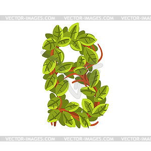 Letter B, English alphabet made of tree branches, - vector clip art