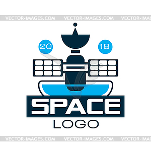 Логотип орбитальной космической станции со спутником. - клипарт в векторе / векторное изображение