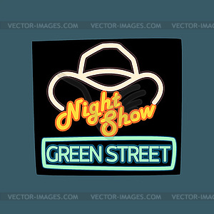 Night show, green street retro signboard, vintage - vector clipart