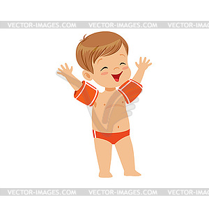 Cute little boy wearing swimming sleeves, kid - vector clipart