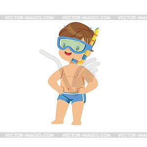 Симпатичный маленький мальчик, носить подводную маску с трубкой, - клипарт в формате EPS