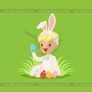 Cute little boy with bunny ears and rabbit costume - vector clipart