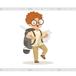 Cute little boy in scout costume walking with - vector clipart