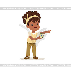 Beautiful little girl in scout costume - vector image