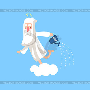 Happy bearded cartoon character of god on cloud - vector image