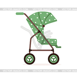 Green dotted baby carriage, safe handle - stock vector clipart