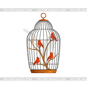 Cartoon northern cardinals sitting on wooden - vector image