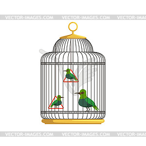 Tropical birds in antique hanging cell. Beautiful - vector clipart