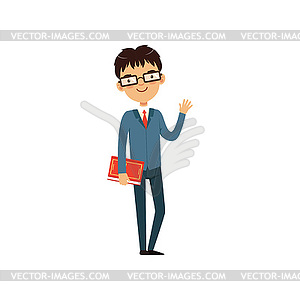 Intelligent teacher or student holding book and - vector clip art