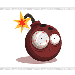 Round bomb with lit burning fuse. Cartoon - vector clip art