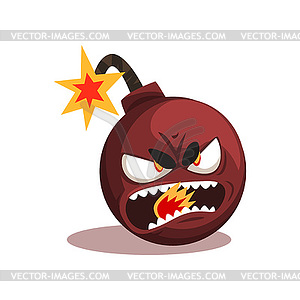 Bomb with lit burning fuse. Ready for explosion. - vector image